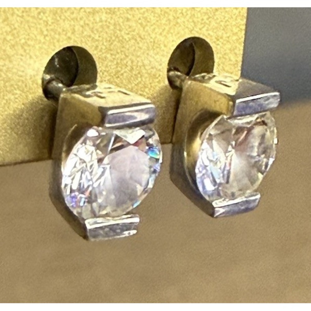 LJ 925 Sterling Silver Geometric Tension Set Look Unique Earrings